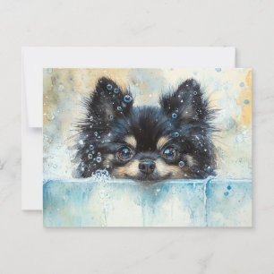 Niedlicher Spitz Hund in der Badewanne Postkarte