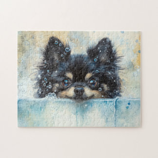 Niedlicher Spitz Hund in der Badewanne Puzzle