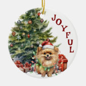 Niedlicher Spitz Hund in Weihnachtsbeleuchtung umm Keramik Ornament (Vorne)
