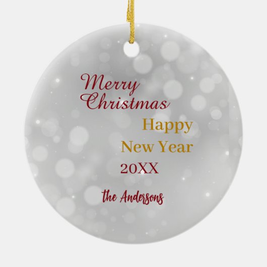 Niedlicher Spitz Hund in Weihnachtsbeleuchtung umm Keramik Ornament (Hinten)