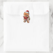 Niedlicher Spitz Hund Lover Funny Xmas Weihnachtsg Quadratischer Aufkleber (Tasche)