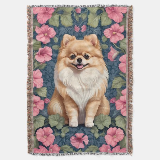 Niedlicher Spitz Hund mit rosa Petunias Decke (Vorderseite Vertikal)
