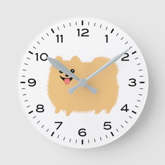 Niedlicher Spitz Hund mit Stunden und Minuten Runde Wanduhr (Vorderseite)