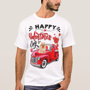 Niedlicher Spitz Hund Red Truck Happy Valentine's T-Shirt