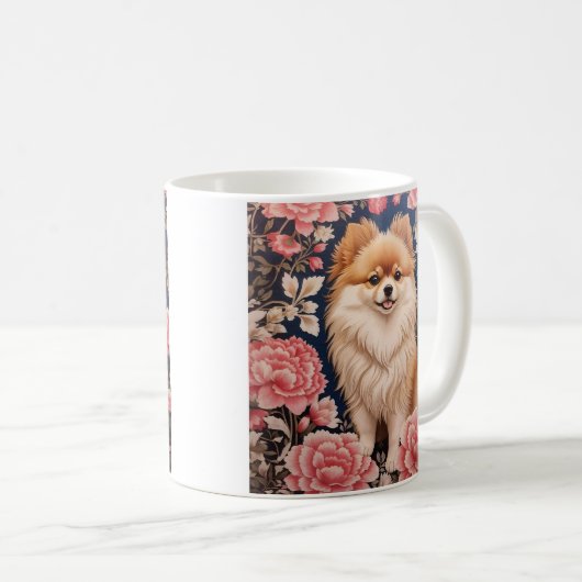 Niedlicher Spitz Hund rosa Blütenblättrig Kaffeetasse (VorderseiteRechts)
