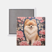 Niedlicher Spitz Hund rosa Blütenblättrig Magnet (Vorderseite/Rückseite)