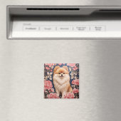 Niedlicher Spitz Hund rosa Blütenblättrig Magnet (In Situ (Geschirrspüler))