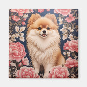 Niedlicher Spitz Hund rosa Blütenblättrig Magnet (Vorne)