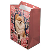 Niedlicher Spitz Hund rosa Blütenblättrig Mittlere Geschenktüte (Rückseite Schrägansicht)