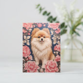 Niedlicher Spitz Hund rosa Blütenblättrig Postkarte (Stehend Vorderseite)