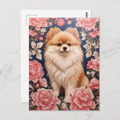Niedlicher Spitz Hund rosa Blütenblättrig Postkarte (Vorne/Hinten)