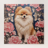 Niedlicher Spitz Hund rosa Blütenblättrig Puzzle (Vertikal)