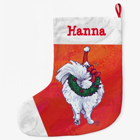 Niedlicher Spitz in der Weihnachtsmannmütze auf Ro Großer Weihnachtsstrumpf (Rückseite)