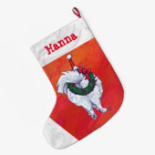 Niedlicher Spitz in der Weihnachtsmannmütze auf Ro Großer Weihnachtsstrumpf (Rückseite (Hängend))