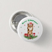 Niedlicher Spitz in der Weihnachtsmannmütze - Froh Button (Vorne & Hinten)
