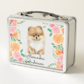 Niedlicher Spitz mit Aquarellfarben-Blume-Monogram Metall Brotdose (Rückseite)