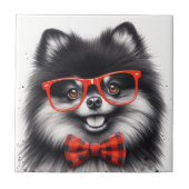 Niedlicher Spitz Roter Nerd Brille Fliese (Vorderseite)