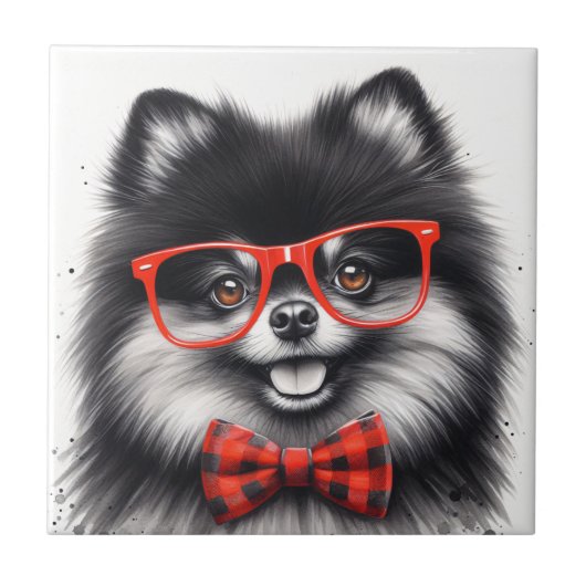 Niedlicher Spitz Roter Nerd Brille Fliese (Vorderseite)