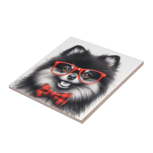 Niedlicher Spitz Roter Nerd Brille Fliese (Seite)