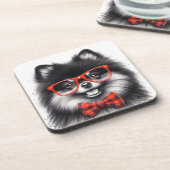 Niedlicher Spitz Roter Nerd Brille Getränkeuntersetzer (Linke Seite)
