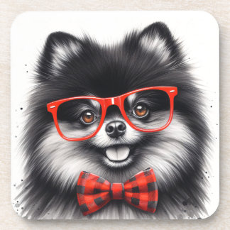 Niedlicher Spitz Roter Nerd Brille Getränkeuntersetzer