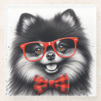 Niedlicher Spitz Roter Nerd Brille Glasuntersetzer