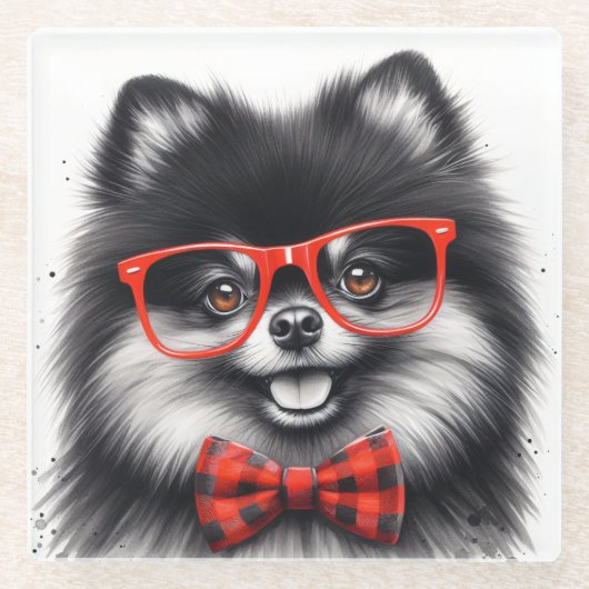 Niedlicher Spitz Roter Nerd Brille Glasuntersetzer (Vorderseite)