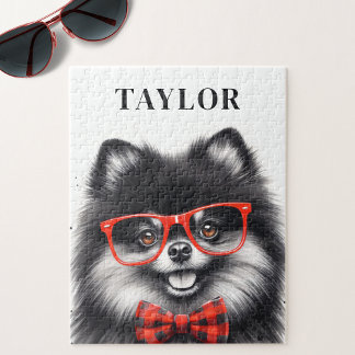 Niedlicher Spitz Roter Nerd Brille Individuelle Na Puzzle