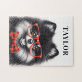 Niedlicher Spitz Roter Nerd Brille Individuelle Na Puzzle (Horizontal)