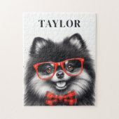 Niedlicher Spitz Roter Nerd Brille Individuelle Na Puzzle (Vertikal)