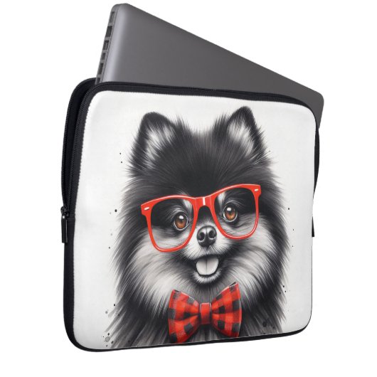 Niedlicher Spitz Roter Nerd Brille Laptopschutzhülle (Vorne Rechts)
