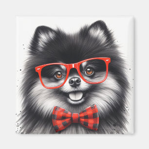 Niedlicher Spitz Roter Nerd Brille Magnet