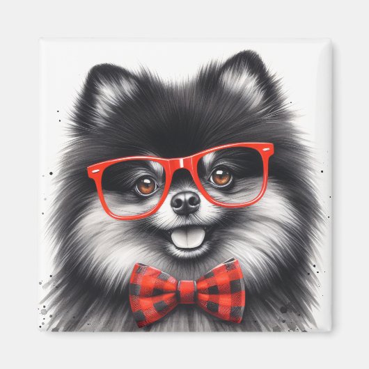 Niedlicher Spitz Roter Nerd Brille Magnet (Vorne)