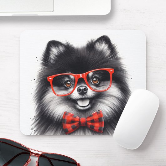 Niedlicher Spitz Roter Nerd Brille Mousepad