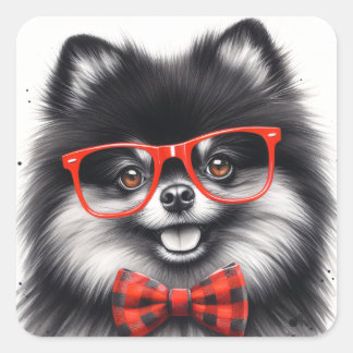 Niedlicher Spitz Roter Nerd Brille Quadratischer Aufkleber