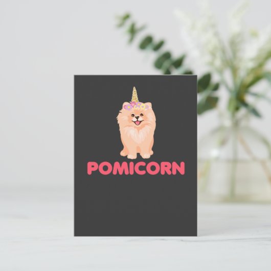 Niedlicher Spitz Unicorn Hund mit Blume Postkarte (Stehend Vorderseite)