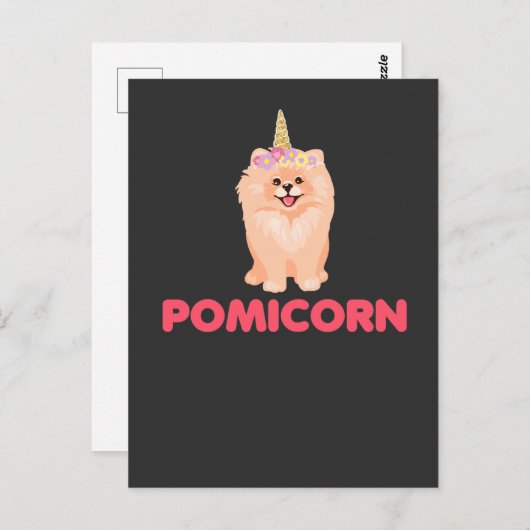 Niedlicher Spitz Unicorn Hund mit Blume Postkarte (Vorne/Hinten)
