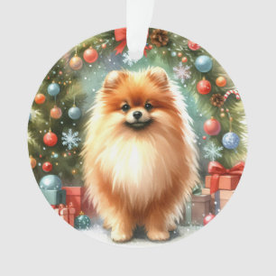 Niedlicher Spitz Wasserfarbe Festliche Weihnachten Ornament