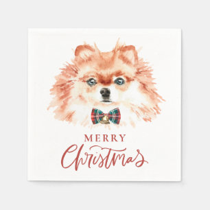 Niedlicher Spitz Wasserfarbe Hund Frohe Weihnachte Serviette