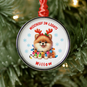 Niedlicher Spitz Wasserfarbe Schneeflocken Hund Ornament Aus Metall