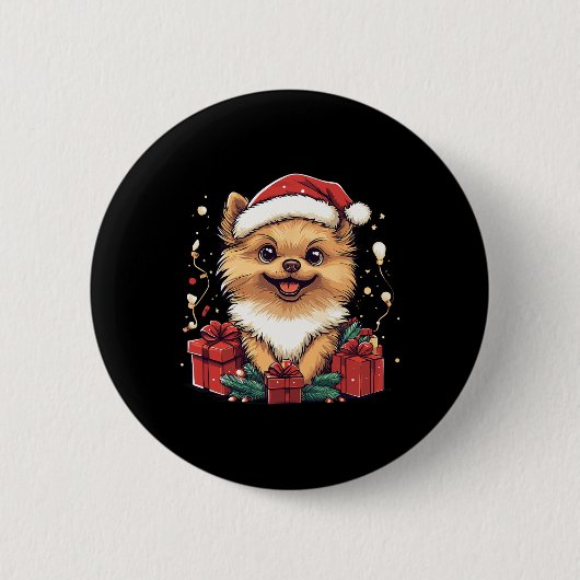 Niedlicher Spitz Weihnachtsmannmütze Funny Christm Button (Vorderseite)
