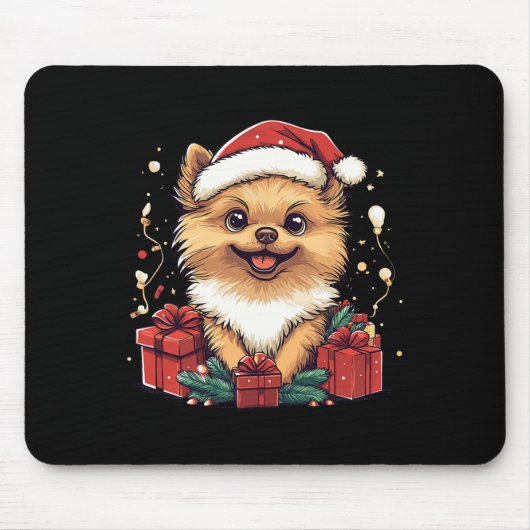 Niedlicher Spitz Weihnachtsmannmütze Funny Christm Mousepad (Vorne)
