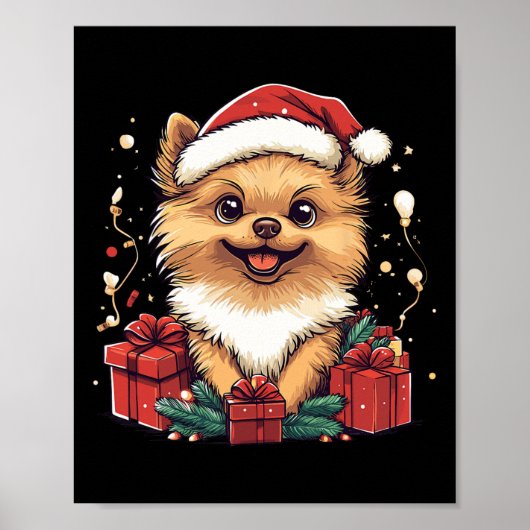 Niedlicher Spitz Weihnachtsmannmütze Funny Christm Poster (Vorne)