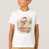 Niedlicher Spitz Welpe Gewartet für Santa Watercol T-Shirt (Vorderseite)