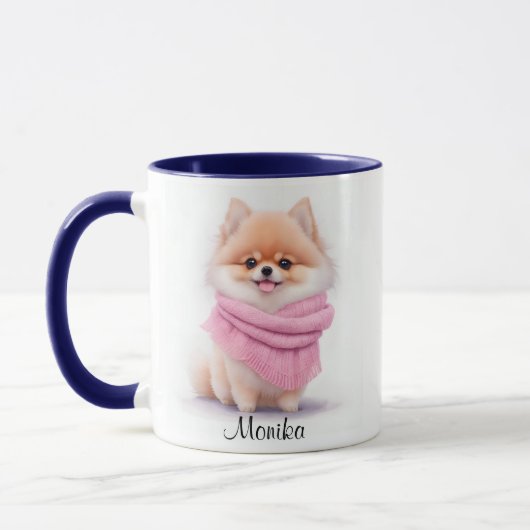 Niedlicher Spitz Welpenhund personalisiert Tasse (Links)