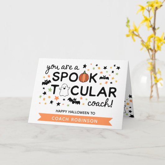 Niedlicher Spooktacular Coach Happy Halloween Karte (Gelbe Blume)