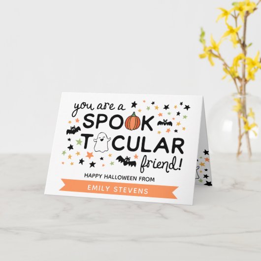 Niedlicher Spooktacular Friend Happy Halloween Karte (Gelbe Blume)