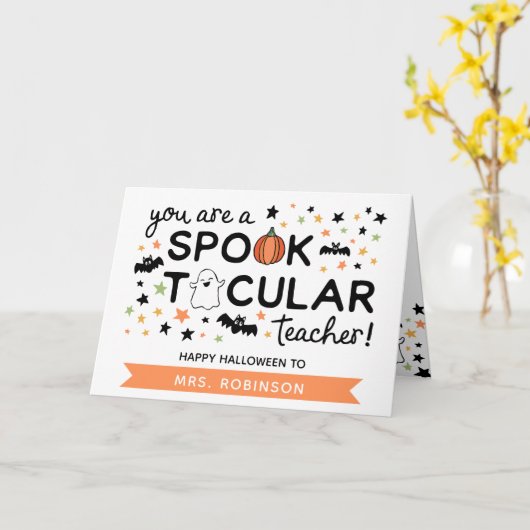 Niedlicher Spooktacular Lehrer Happy Halloween Karte (Gelbe Blume)