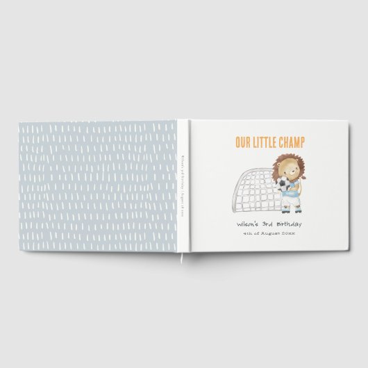 Niedlicher Sportfußballspieler Löwe Kindergeburtst Gästebuch (Voll)