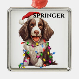 NIEDLICHER SPRINGER SPANIEL HUND MIT CHRISTMAS LIG ORNAMENT AUS METALL